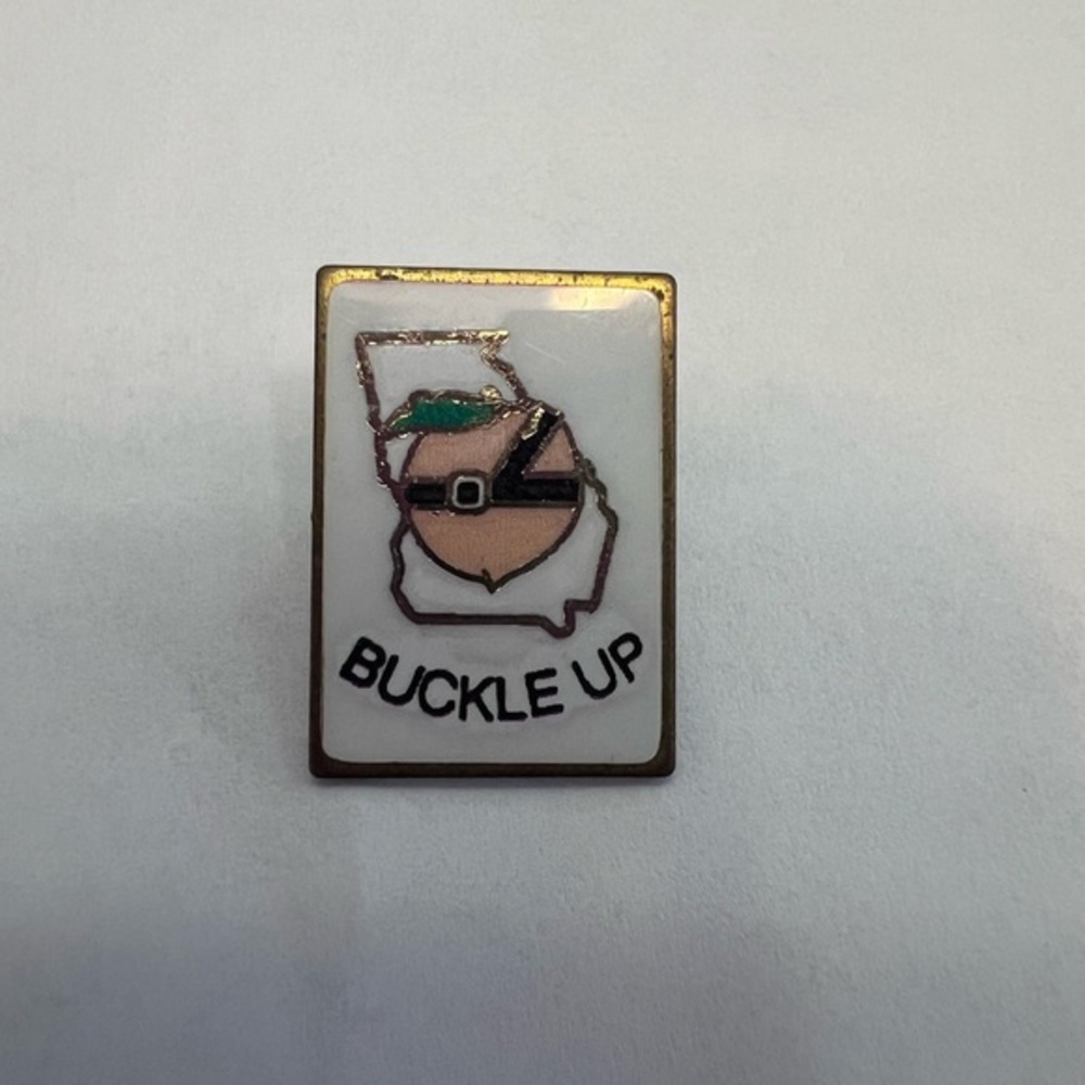 Police Buckle Up Pin - Gold, Black, White